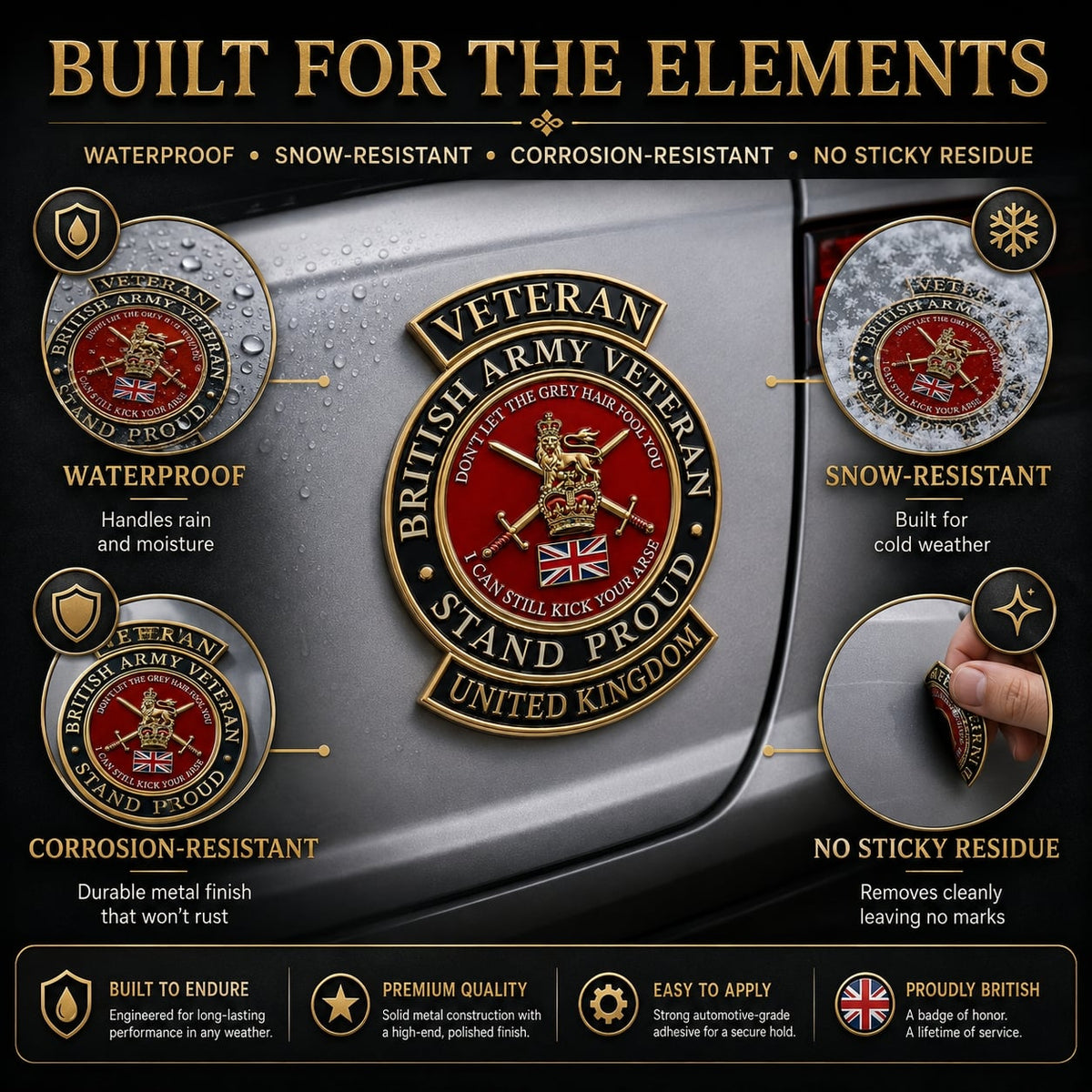 👑 British Army Veteran “Stand Proud” Tribute Metal Car Emblem