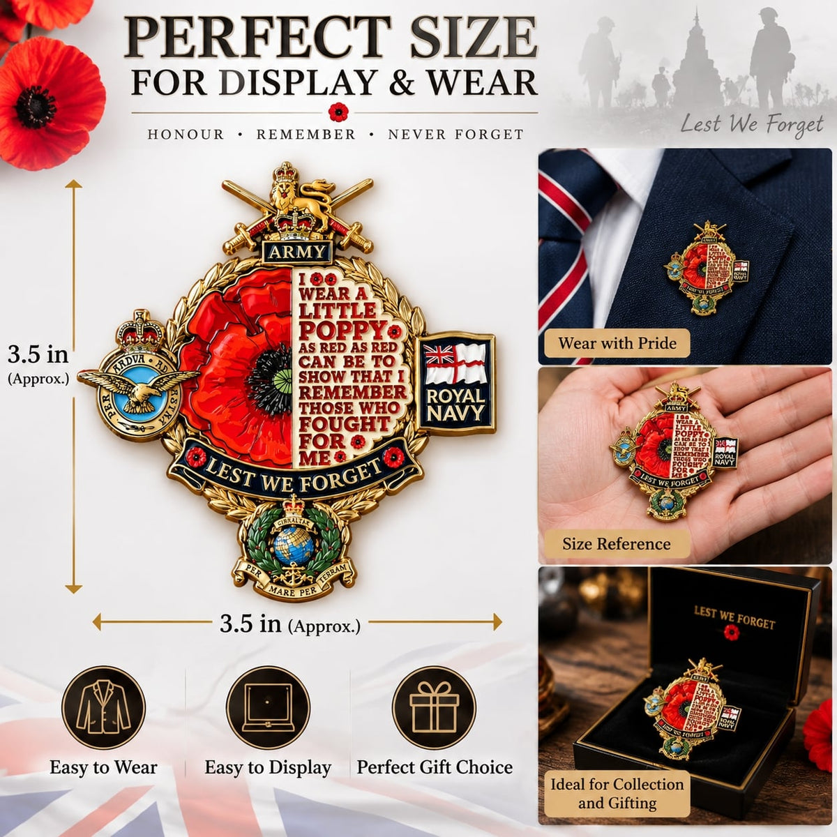 👑🌺British Armed Forces “Lest We Forget”  Tribute Metal Badge