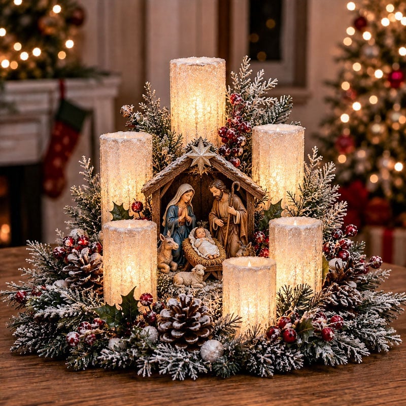 ChristmasCharm – Festive Lighted Table Centerpiece