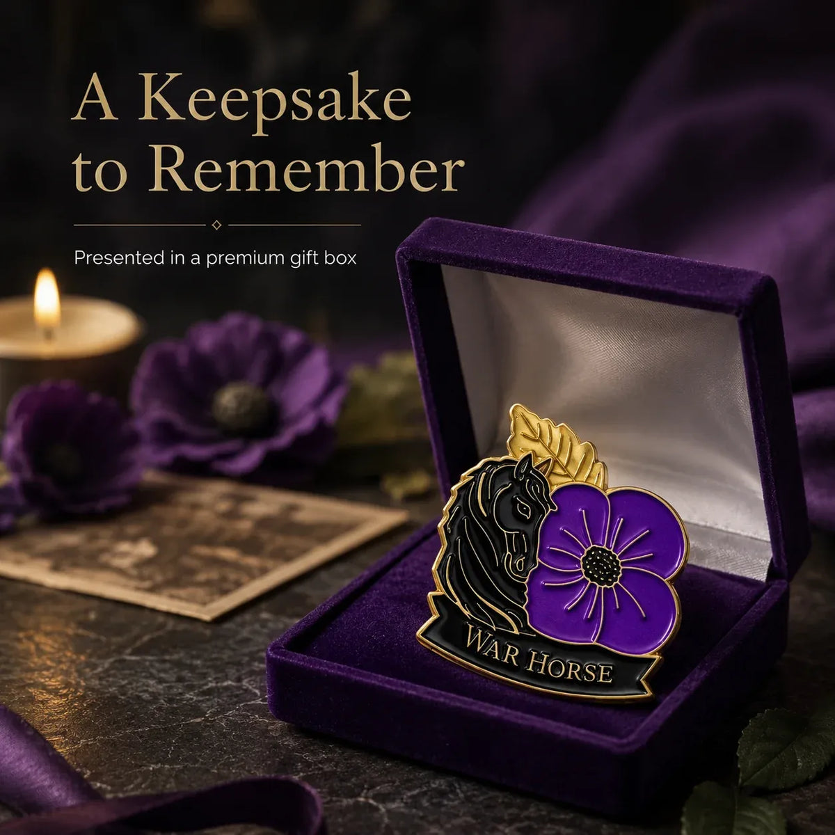 ReMemora – War Horse Purple Poppy Remembrance Brooch