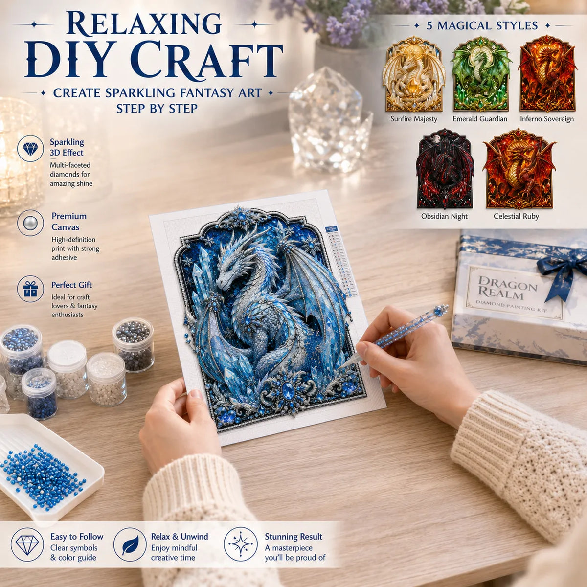 DragonCrest – 3D Fantasy Diamond Painting Kit