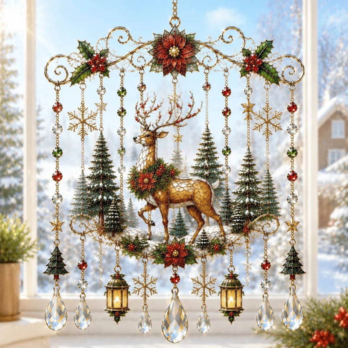 ChristmasGlow – Handmade Stained Glass Window Hanging