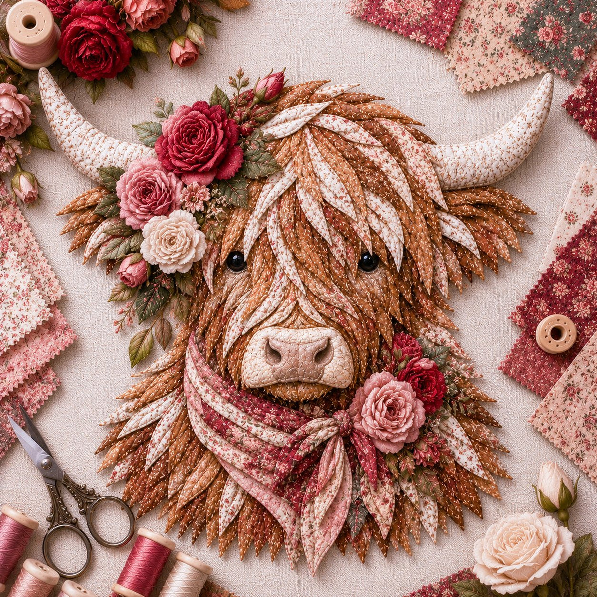 FloralMoo – 3D Highland Cow Fabric Art Kit