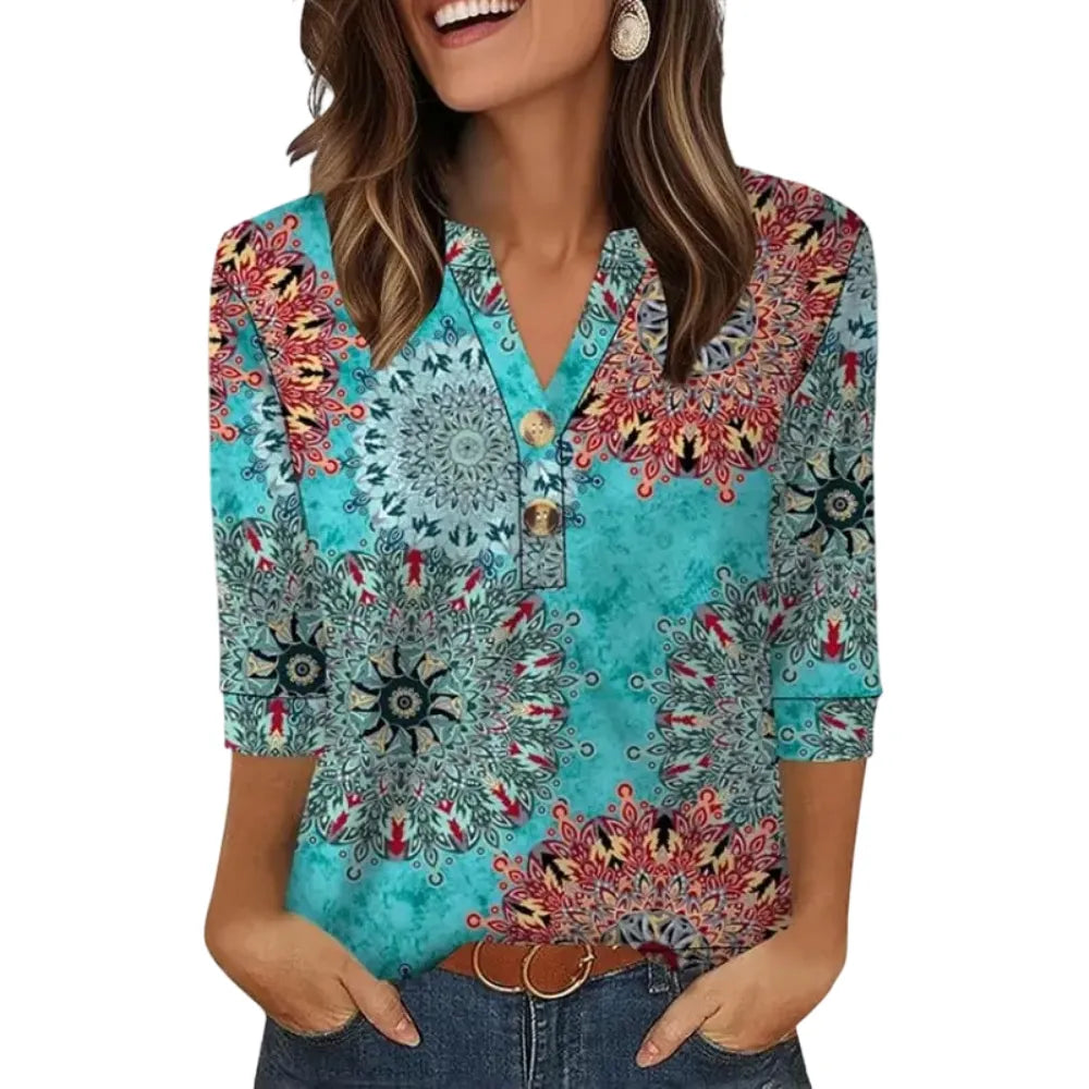 SiennaStyle – Flowy Henley Blouse