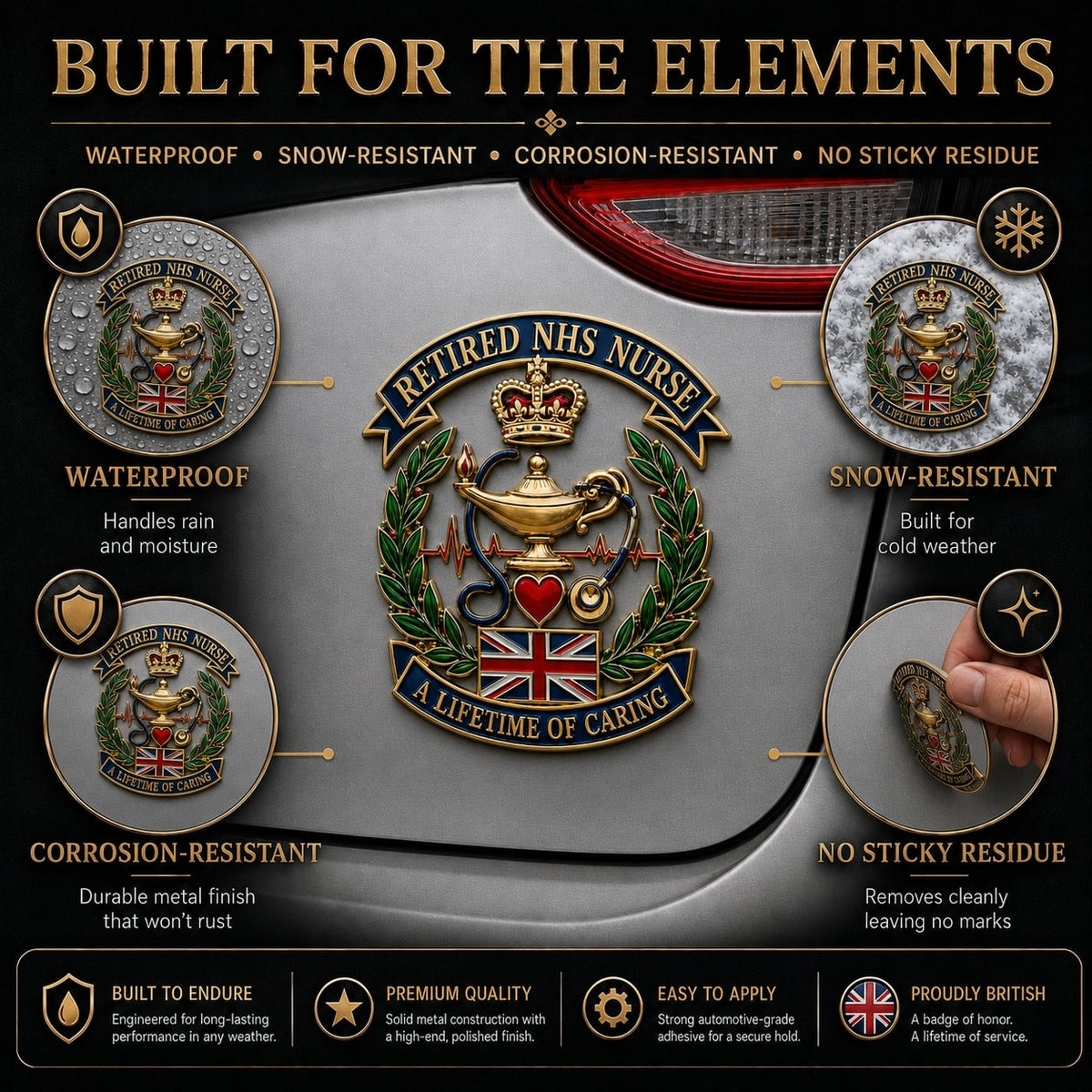 🩺British Retired Nurse “A Lifetime of Caring” Tribute Metal Car Emblem
