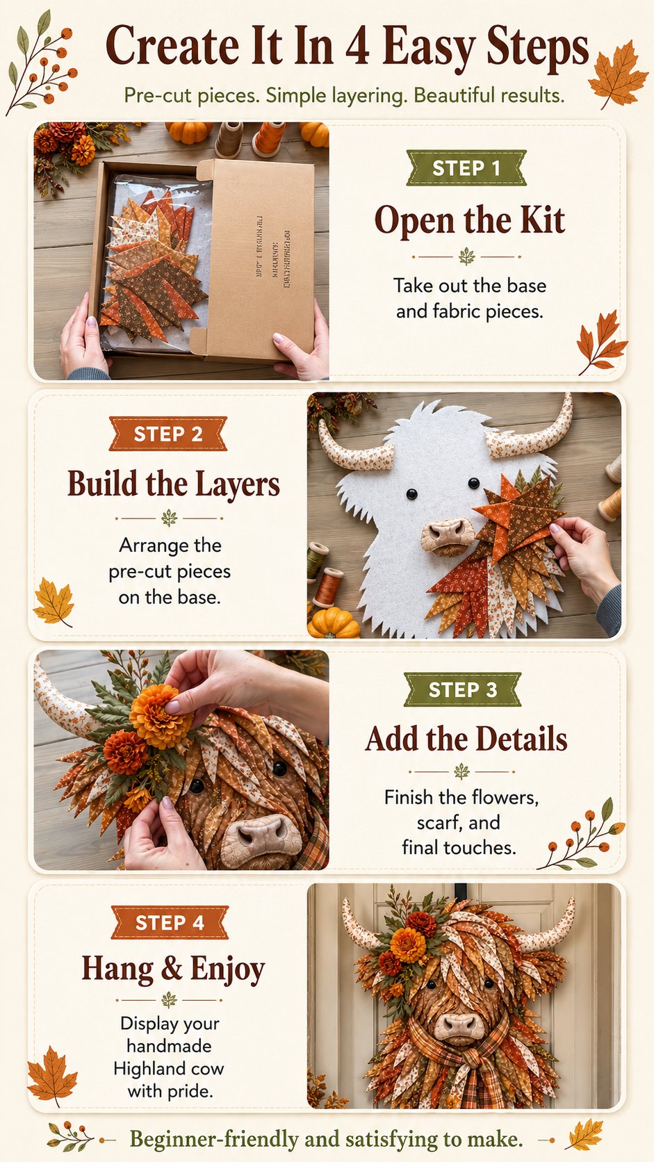 FloralMoo – 3D Highland Cow Fabric Art Kit