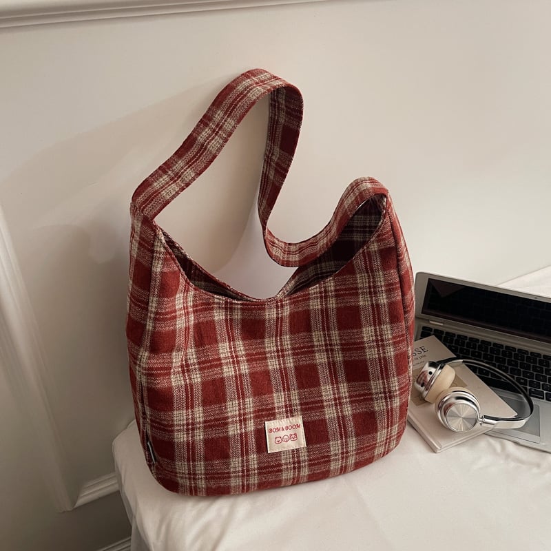 PlaidOra – Vintage Plaid Canvas 3-Way Carry Tote Bag