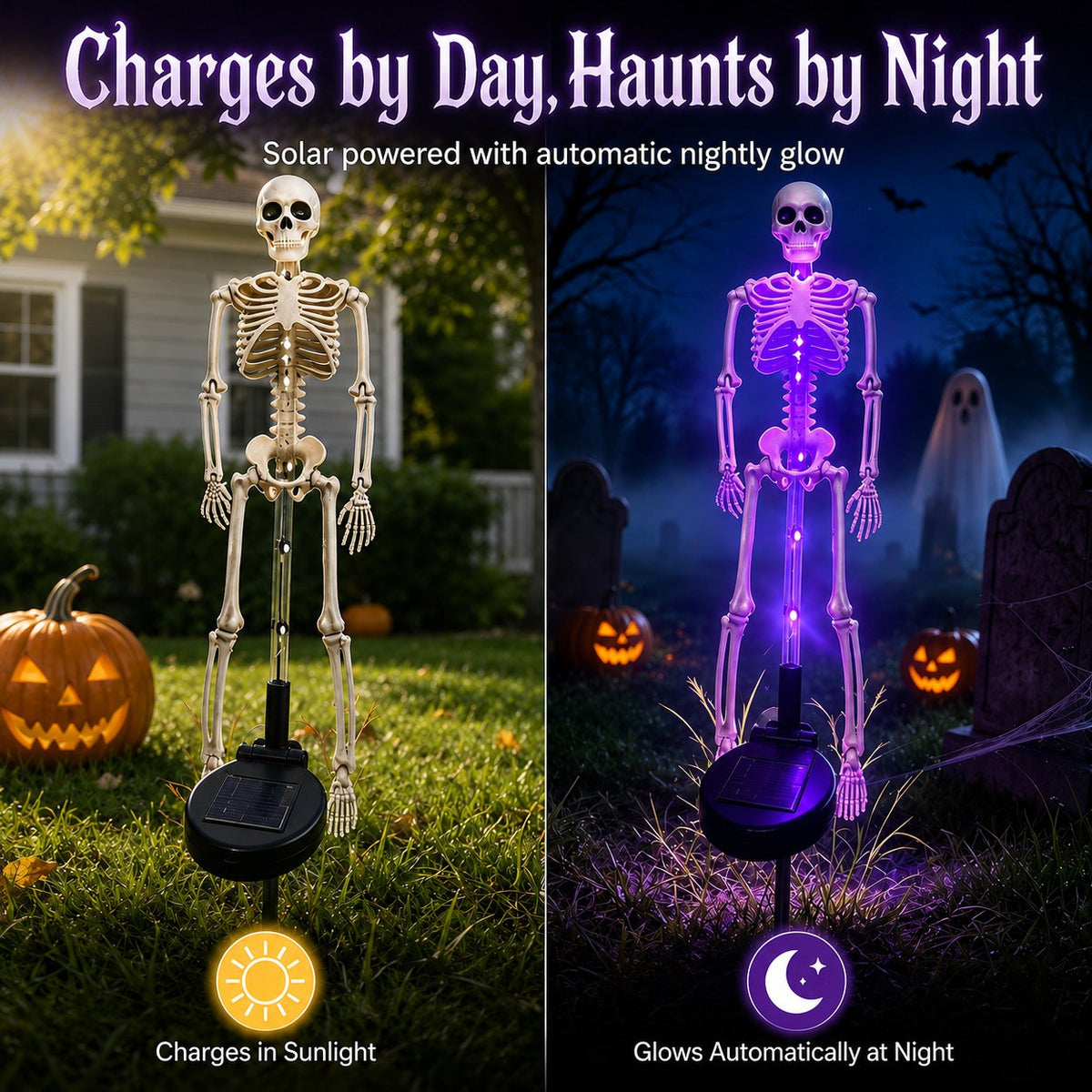 HauntedGlow – Purple Skeleton Solar Yard Stake