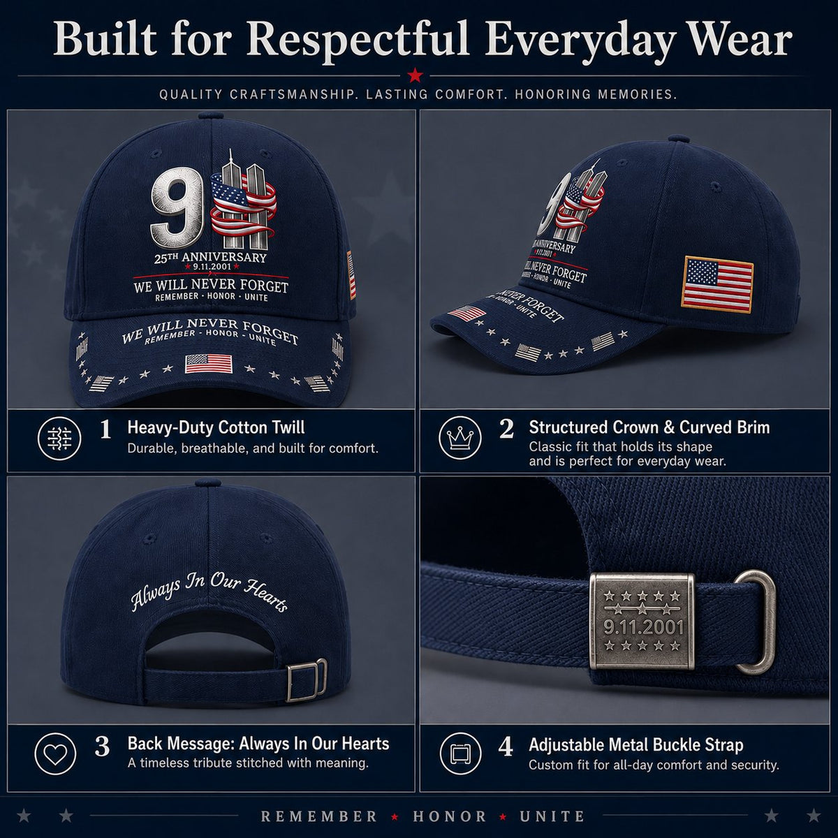 HonorCrest – 9/11 25th Anniversary Memorial Baseball Cap