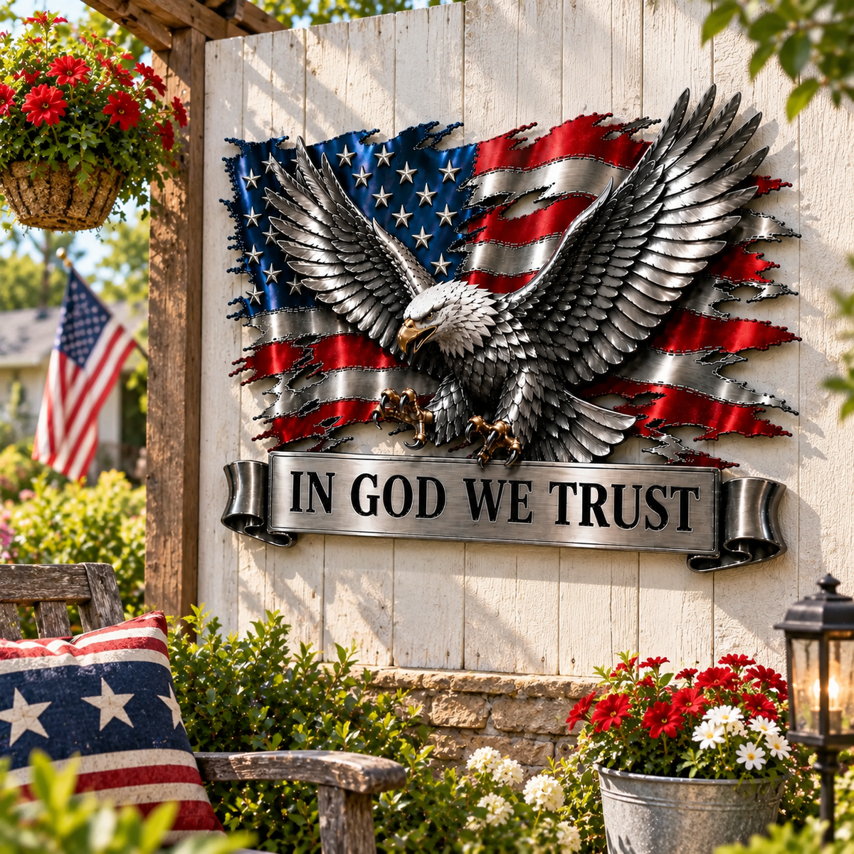 In God We Trust Bald Eagle American Flag Wall Decor