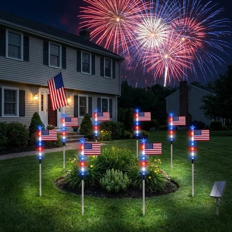 PatrioticGlow – Solar American Flag Pathway Lights
