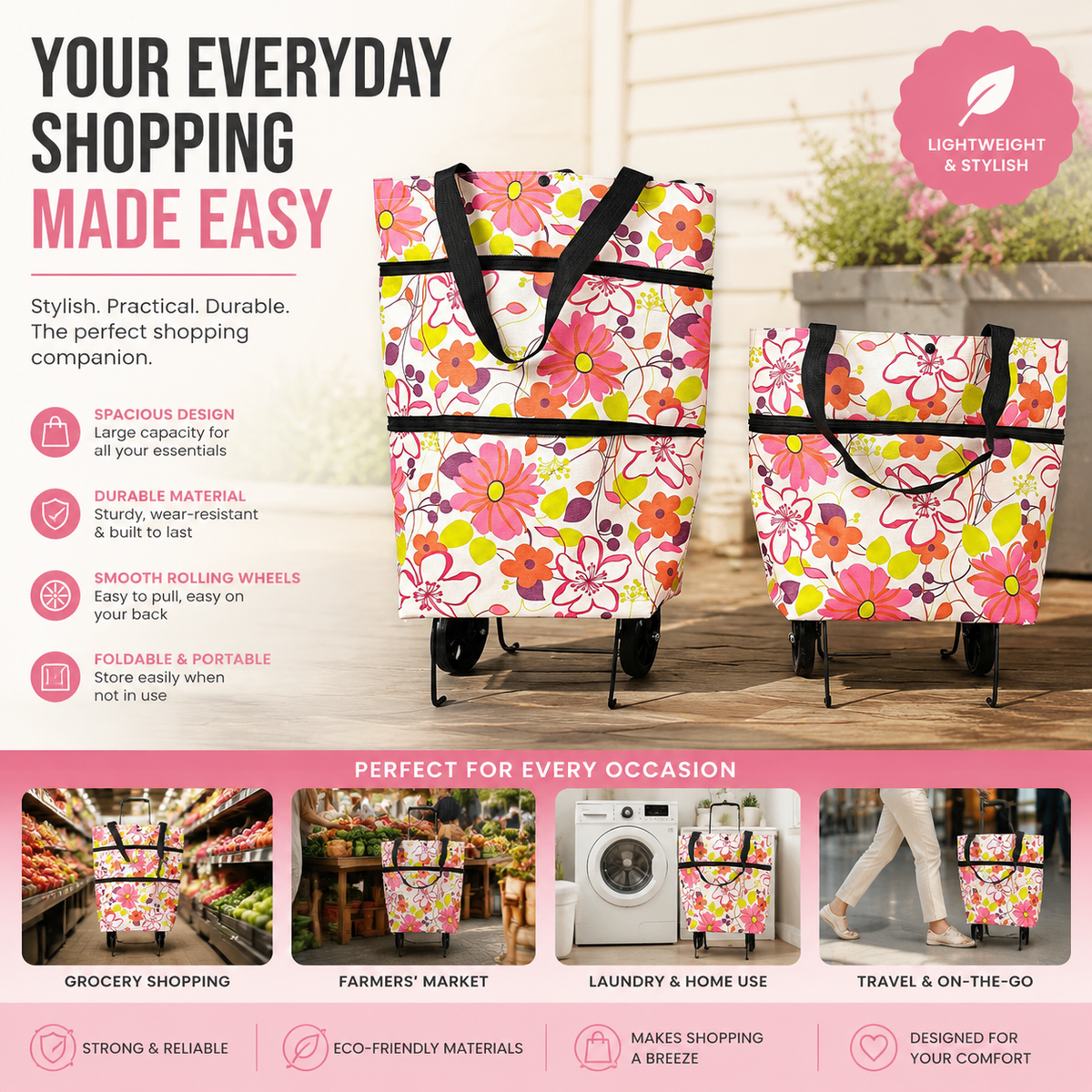 CartCaddy – Foldable Rolling Shopping Bag