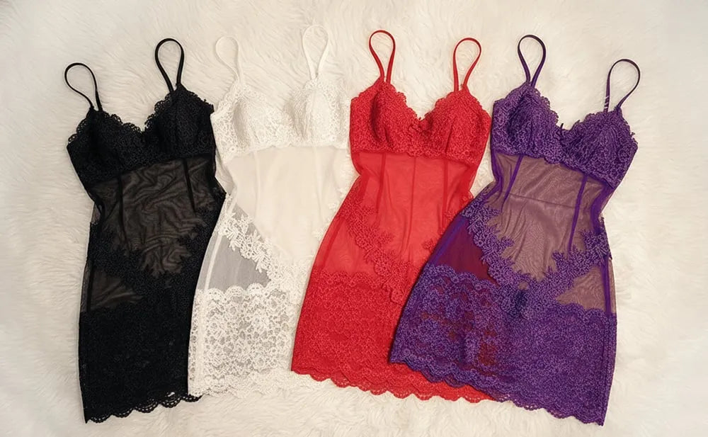 VelvetMoon – Feminine Lace & Mesh Sleepwear Set