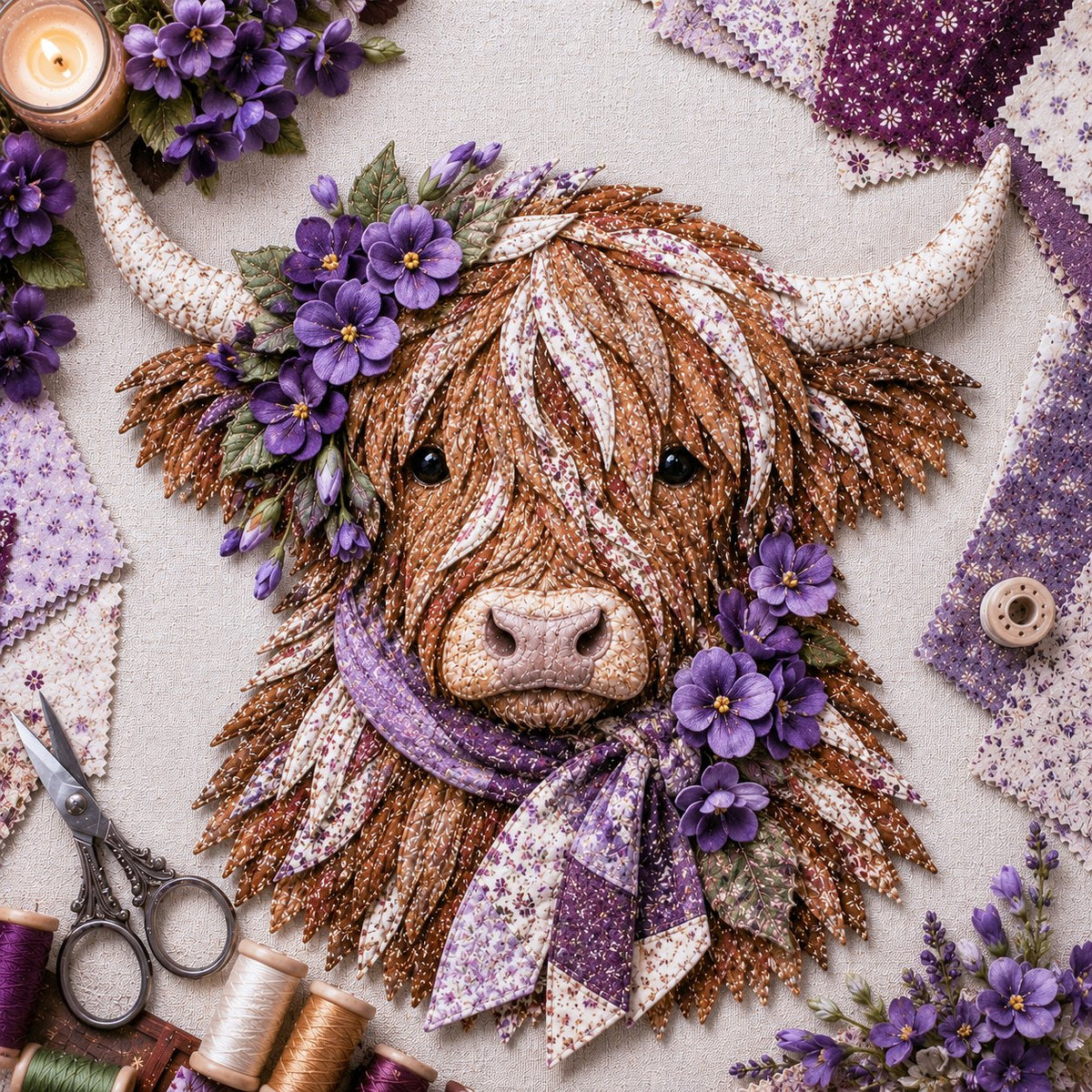 FloralMoo – 3D Highland Cow Fabric Art Kit