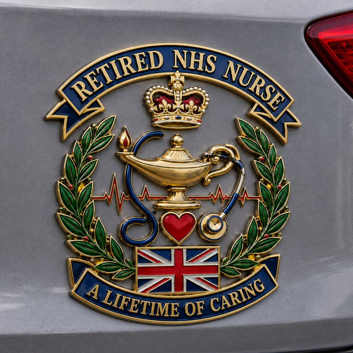 🩺British Retired Nurse “A Lifetime of Caring” Tribute Metal Car Emblem