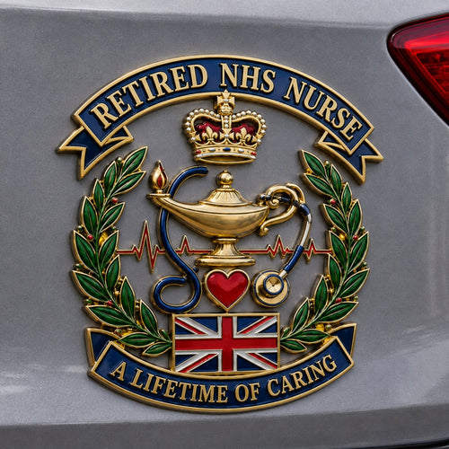 🩺British Retired Nurse “A Lifetime of Caring” Tribute Metal Car Emblem