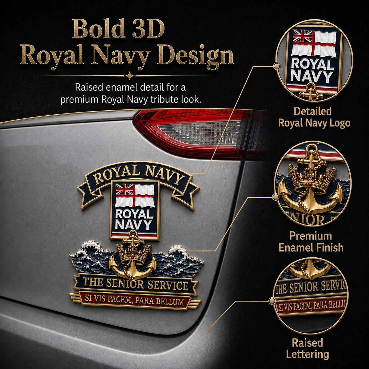 ⚓👑 Royal Navy “Si Vis Pacem, Para Bellum” Tribute Metal Car Emblem
