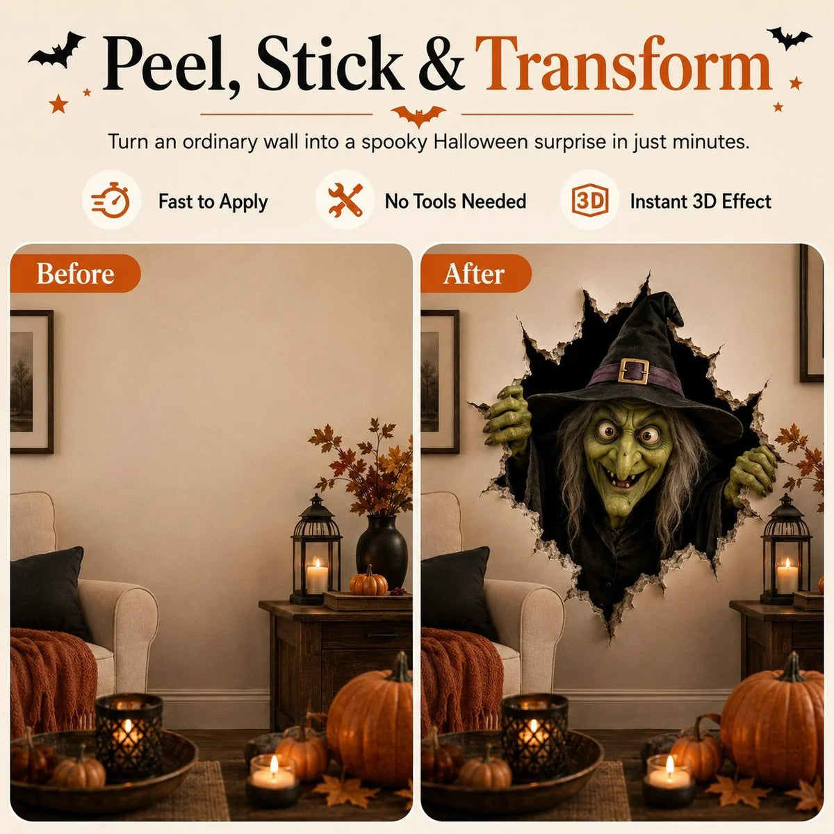HauntOra – Halloween Witch Break-In Wall Decal