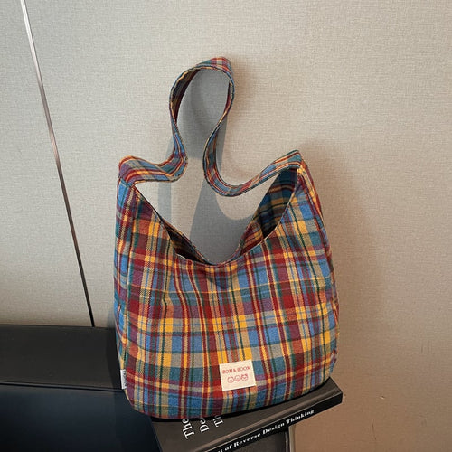PlaidOra – Vintage Plaid Canvas 3-Way Carry Tote Bag