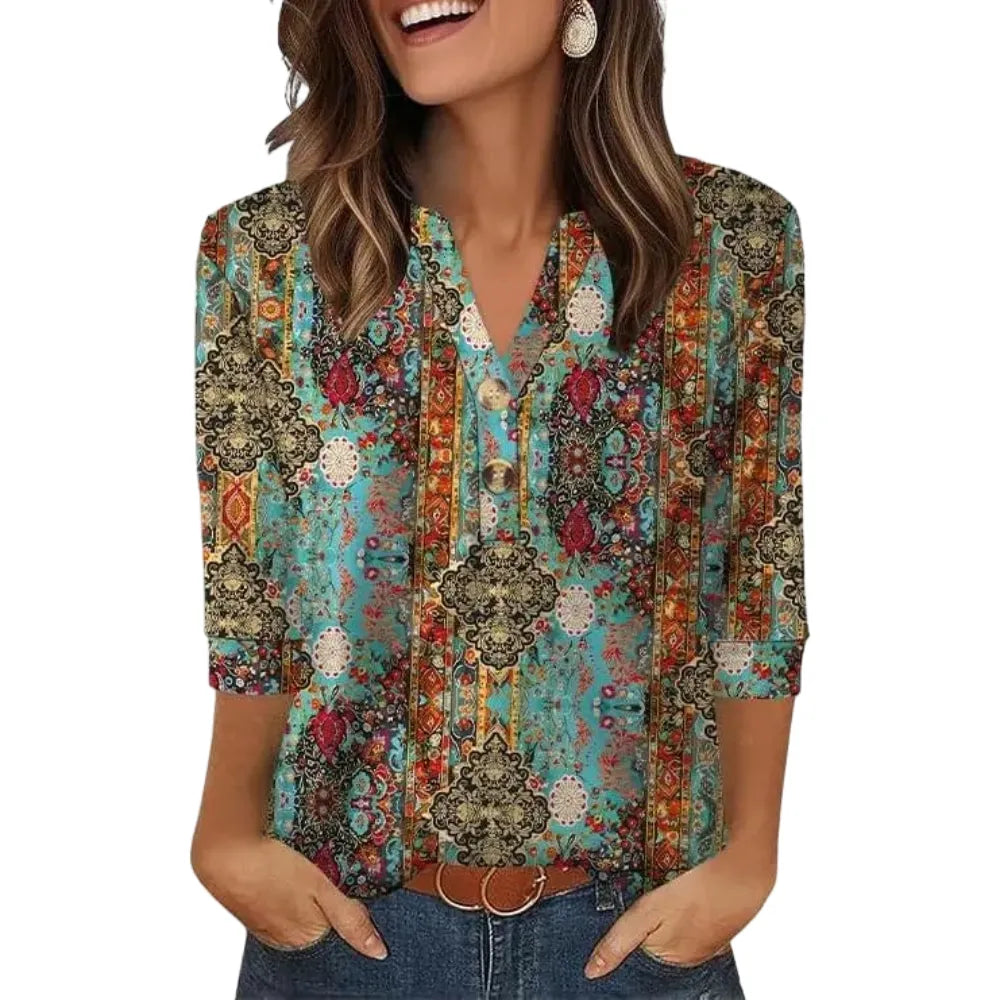 SiennaStyle – Flowy Henley Blouse