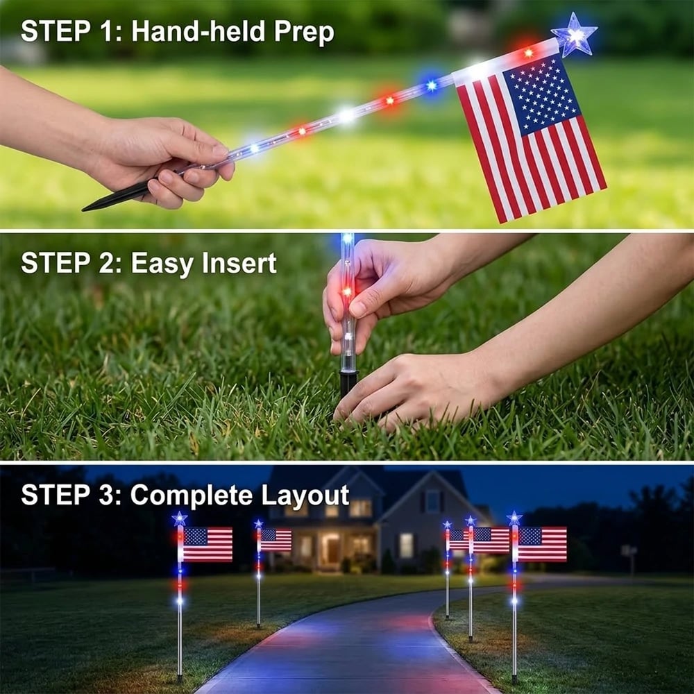 PatrioticGlow – Solar American Flag Pathway Lights