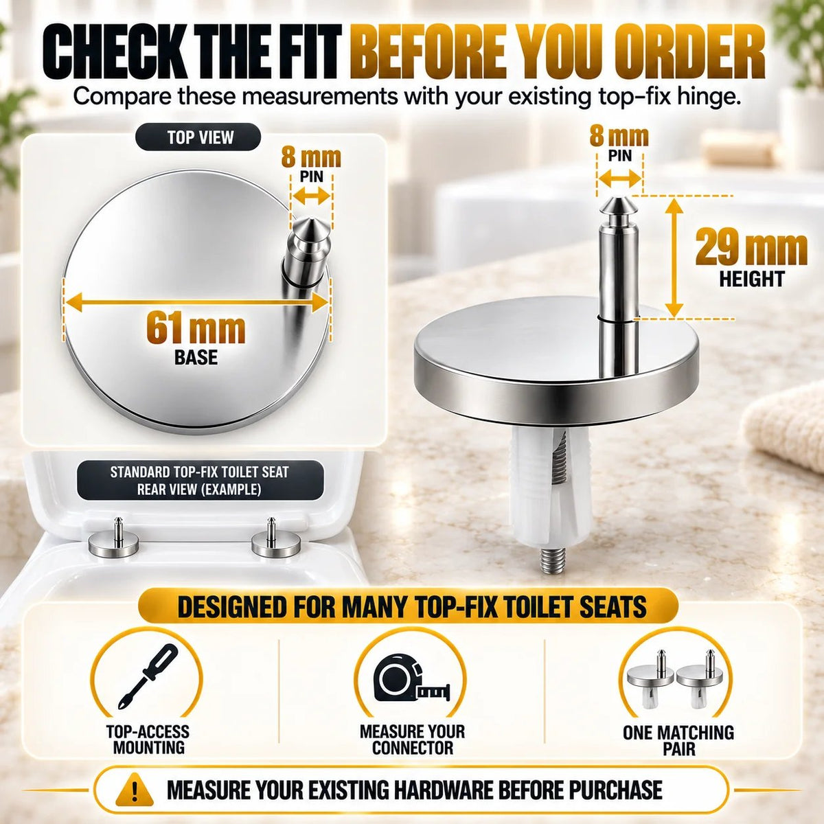 BoltOra – Top-Fix Toilet Seat Hinge Replacement Kit