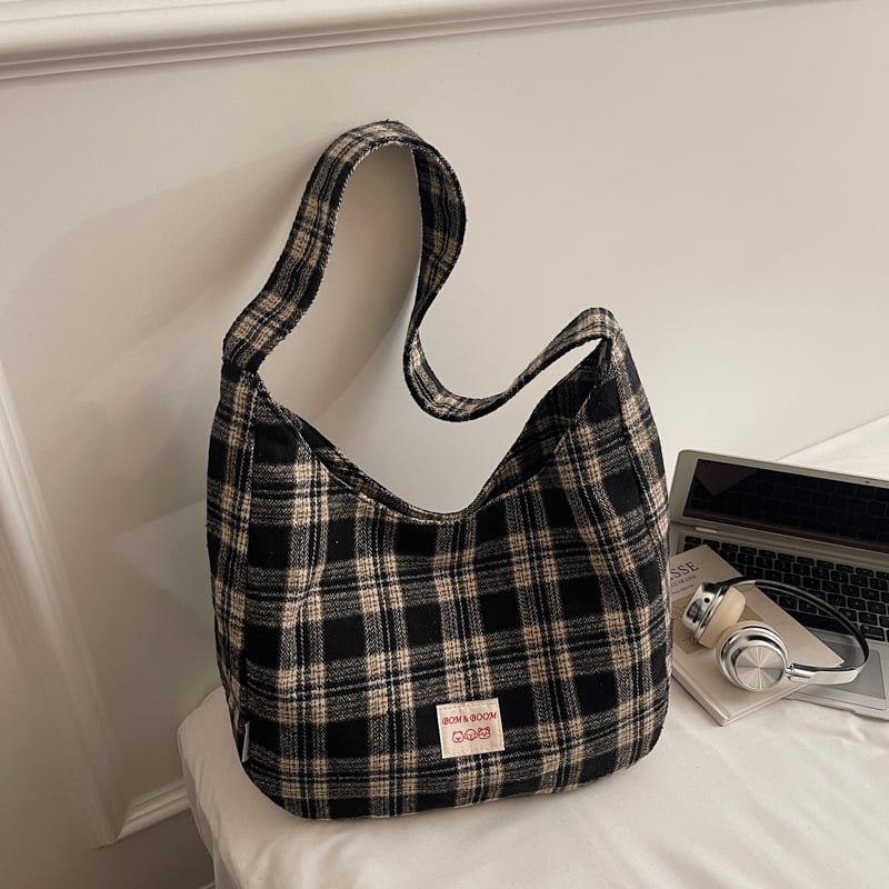 PlaidOra – Vintage Plaid Canvas 3-Way Carry Tote Bag