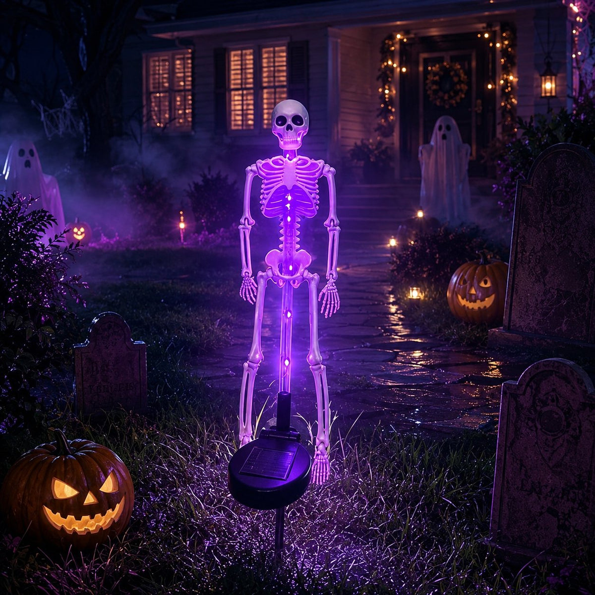 HauntedGlow – Purple Skeleton Solar Yard Stake