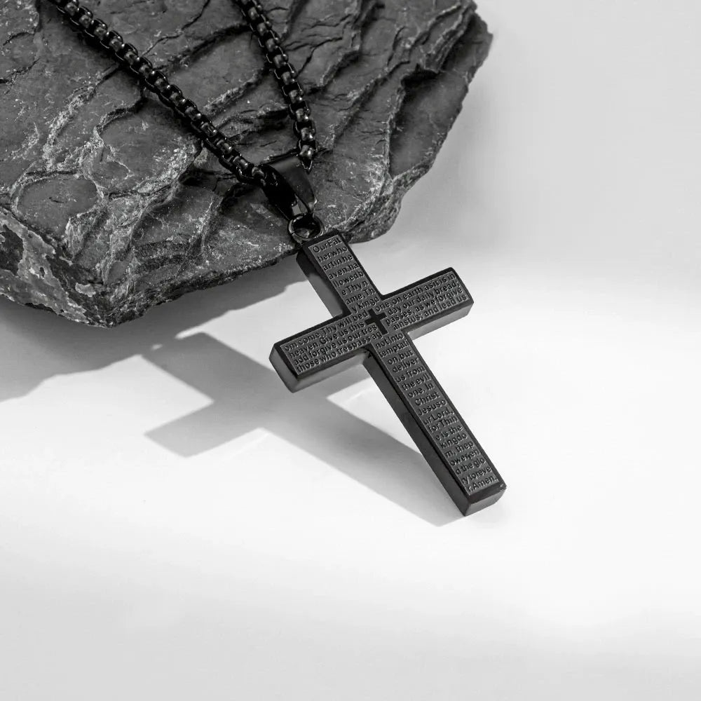 FaithCrest – Lord’s Prayer Engraved Cross Necklace