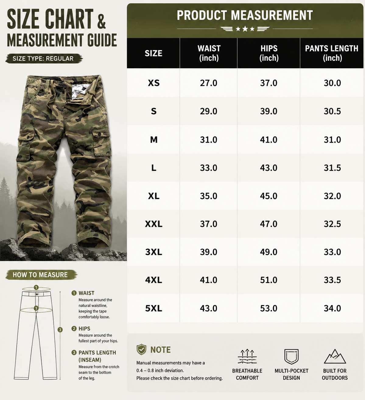 CamoForce – Men’s Multi-Pocket Outdoor Cargo Pants