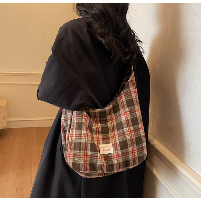 PlaidOra – Vintage Plaid Canvas 3-Way Carry Tote Bag
