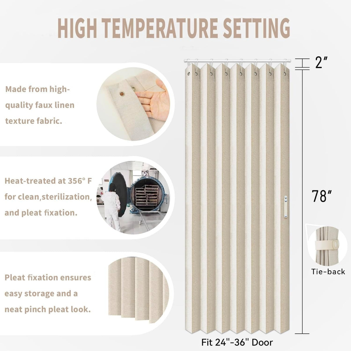 EleganceFold – Faux-Linen Pleated Door Partition