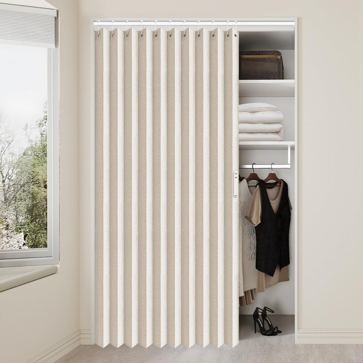 EleganceFold – Faux-Linen Pleated Door Partition
