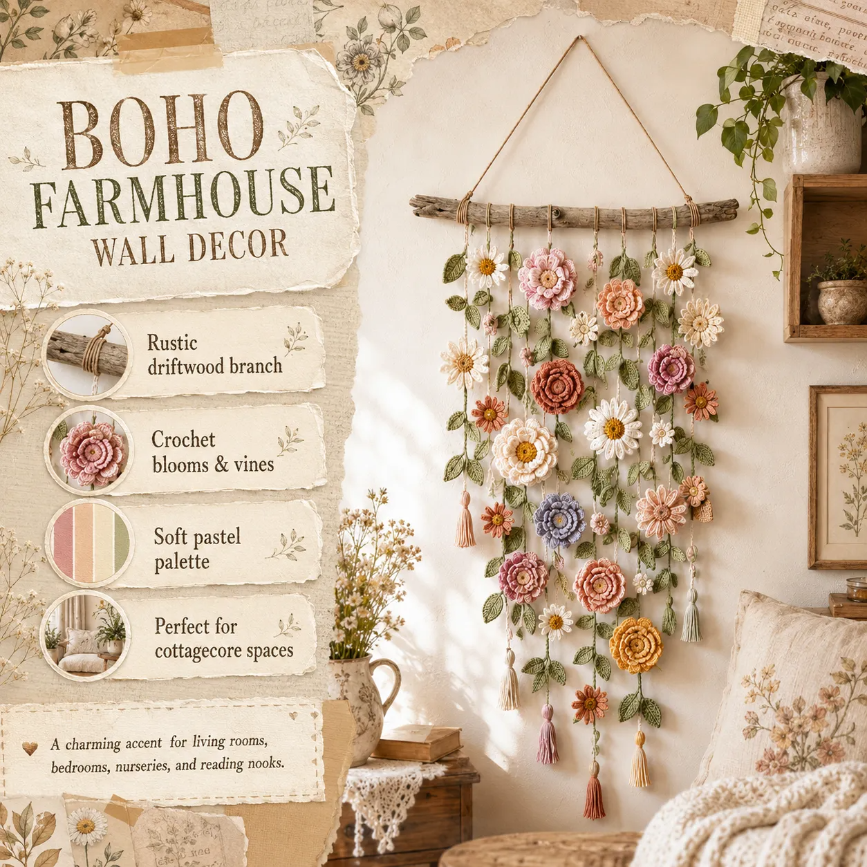 WildPetal – Cottagecore Crochet Wall Décor