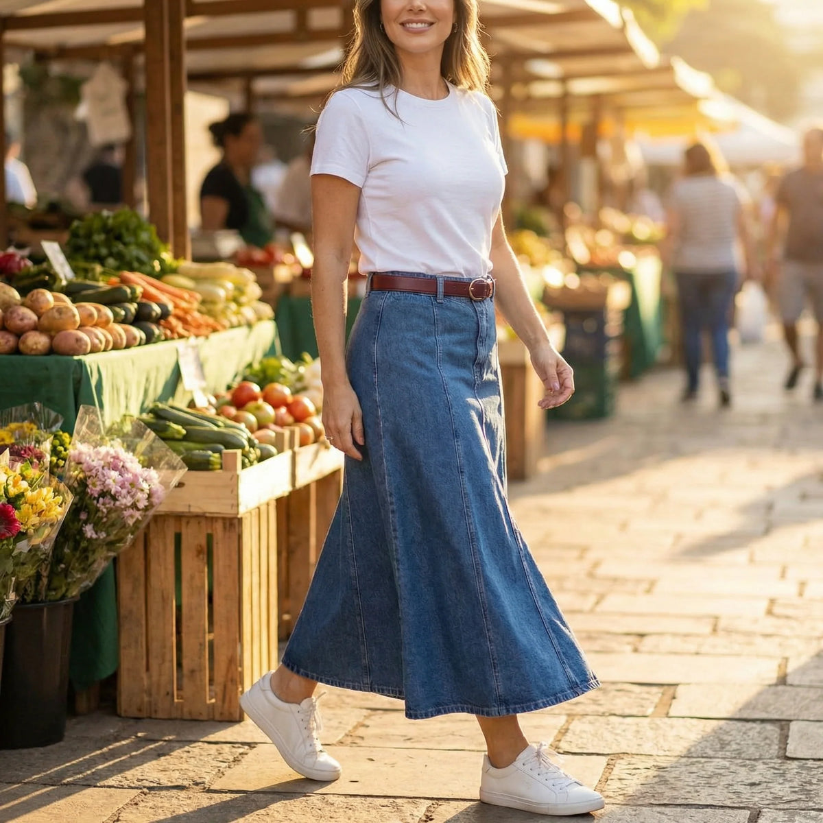 LunaVera – High-Waist A-Line Denim Maxi Skirt