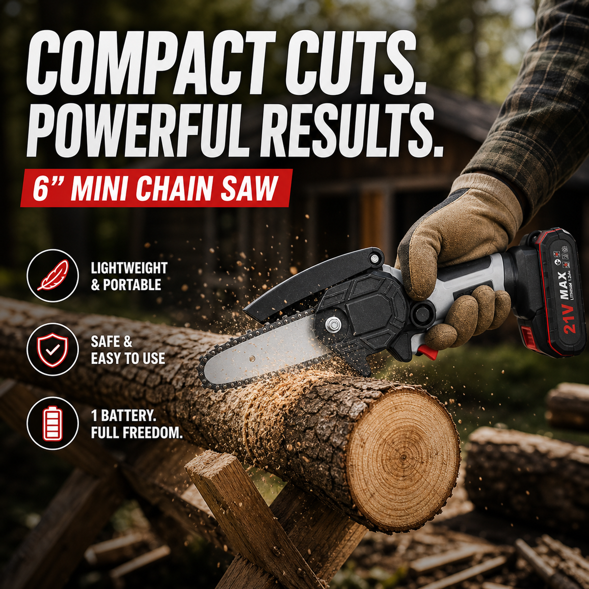 TimberX – Portable Cordless Mini Chainsaw