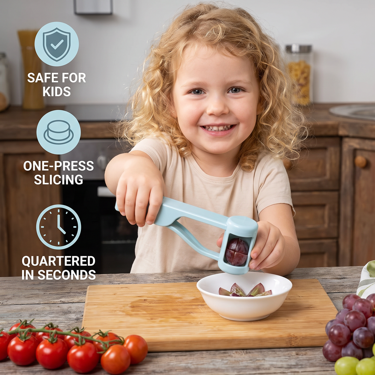 SnackEase – One-Press Fruit Cutting Tool