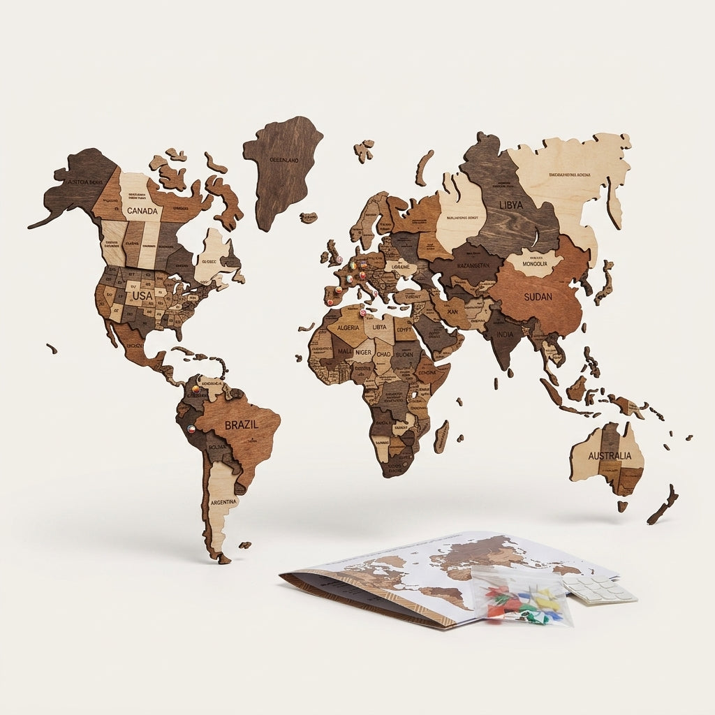 WanderMap – 3D Wooden World Travel Map