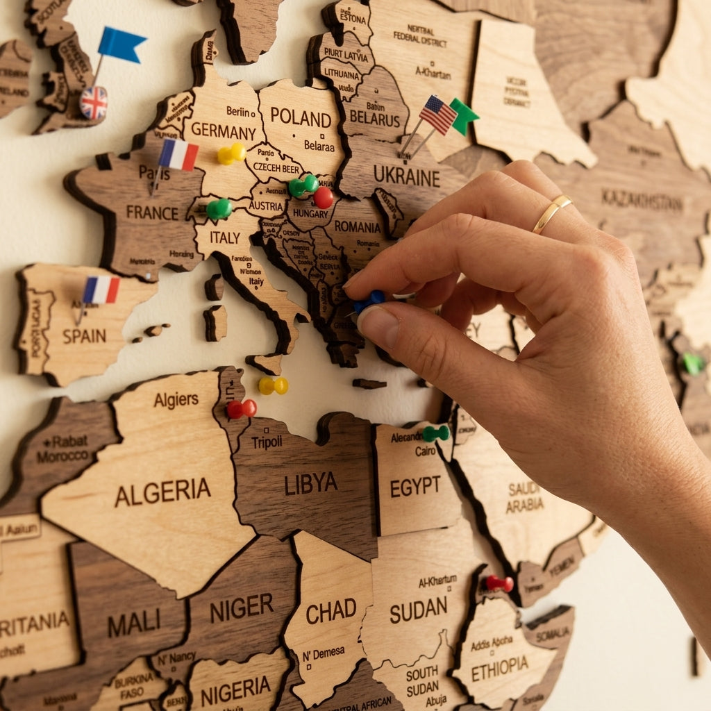 WanderMap – 3D Wooden World Travel Map