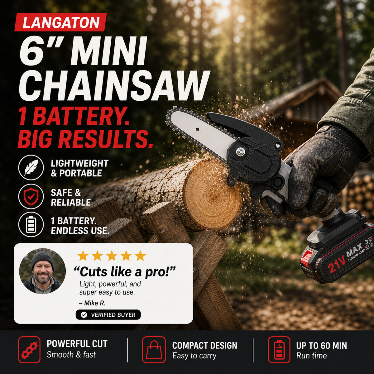 TimberX – Portable Cordless Mini Chainsaw