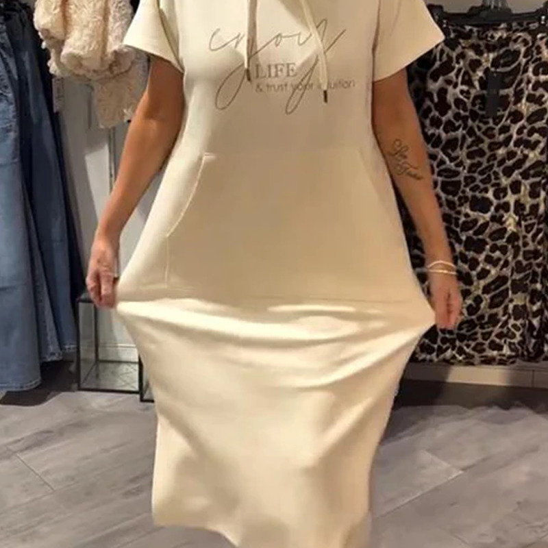LuxeEase – Women’s Drawstring Hooded Long Dress