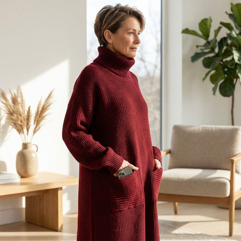 Evelina – Women's Ankle-Length Winter Knit Dress