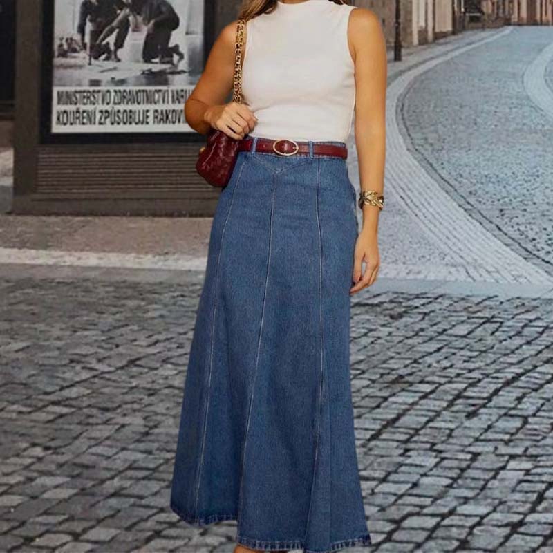 LunaVera – High-Waist A-Line Denim Maxi Skirt