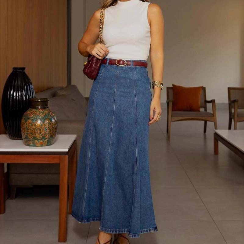 LunaVera – High-Waist A-Line Denim Maxi Skirt