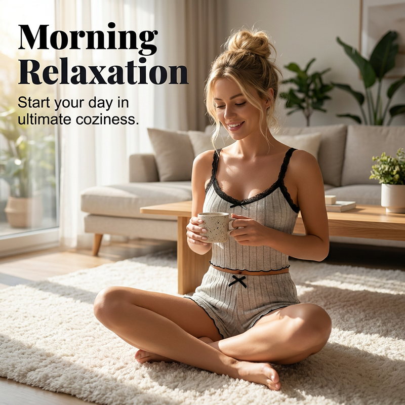 BlushNest – Women's Cozy Lace Pajama Set