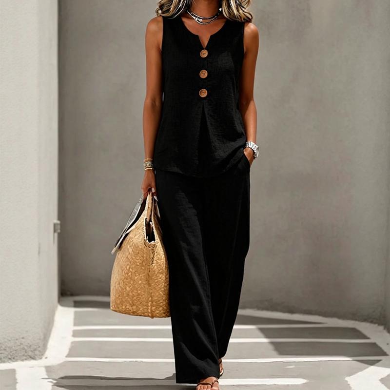 Marlowe – Women’s Button Top & Wide Leg Pants Co-Ord Set