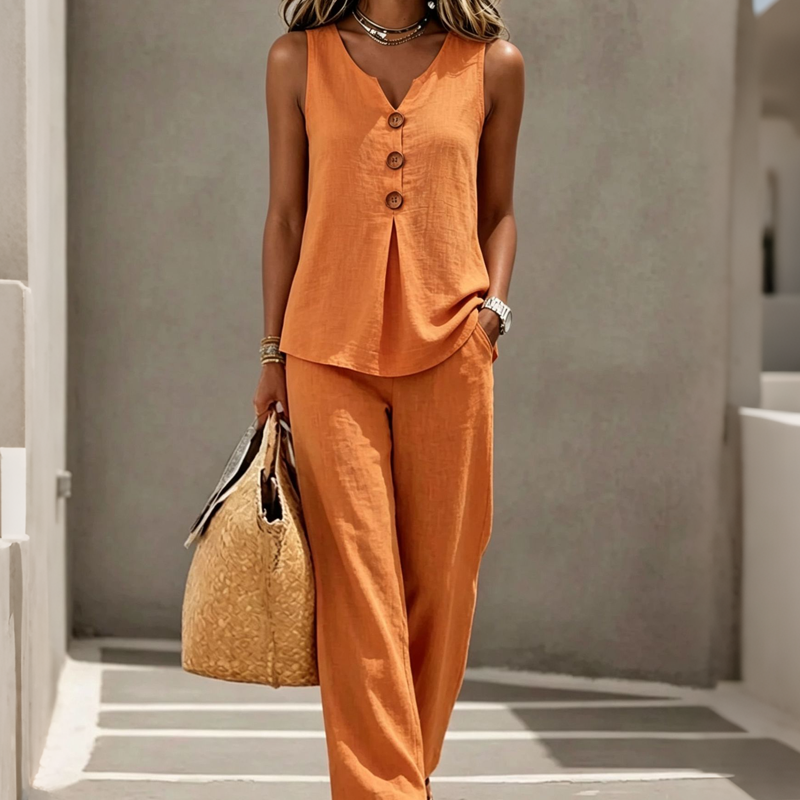 Marlowe – Women’s Button Top & Wide Leg Pants Co-Ord Set
