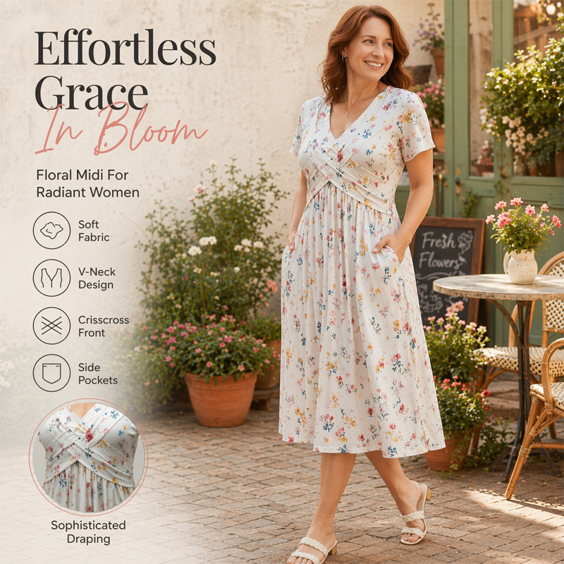 PetalGrace – Floral Twist-Waist Maxi Dress