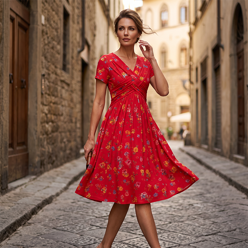 PetalGrace – Floral Twist-Waist Maxi Dress