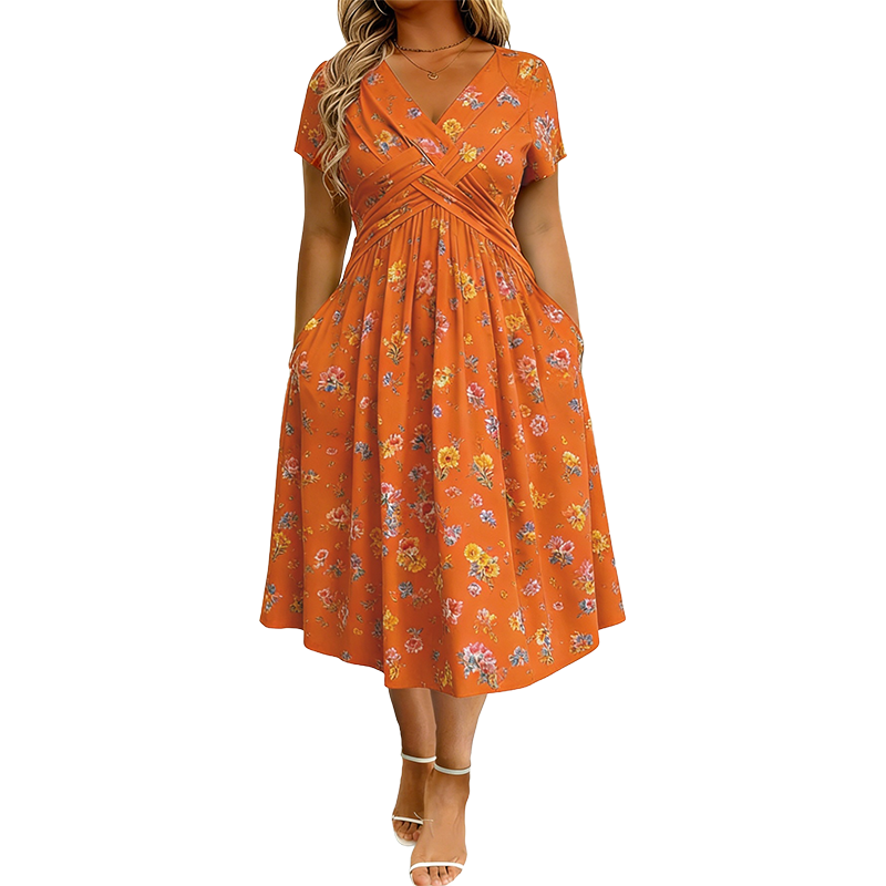 PetalGrace – Floral Twist-Waist Maxi Dress